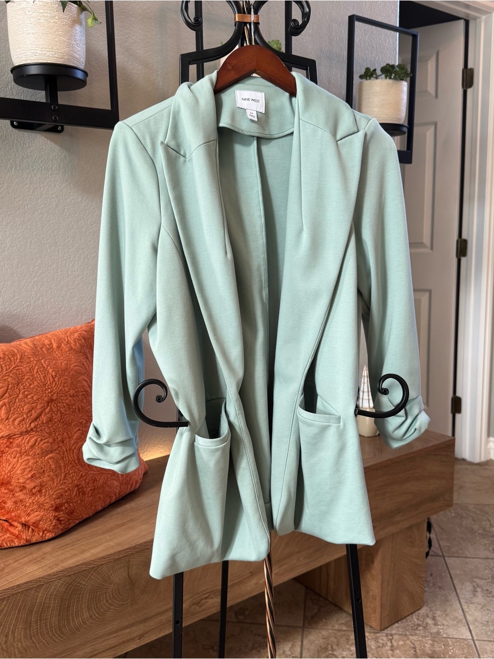 Nine West Light Mint Green Open-Front Blazer